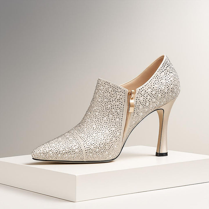 Celestia | Rhinestone Kitten Heel Boots