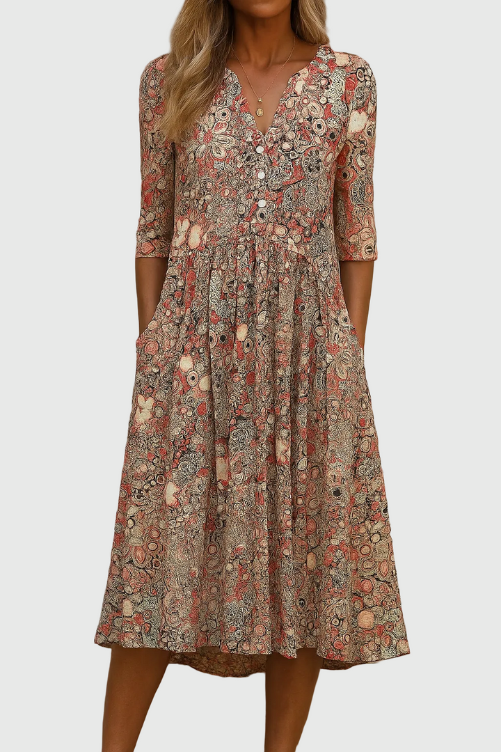 Elowira | Graceful V-Neck Midi Dress