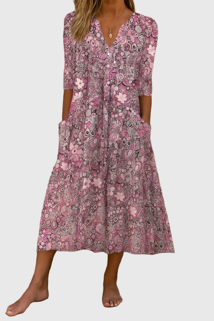 Elowira | Graceful V-Neck Midi Dress
