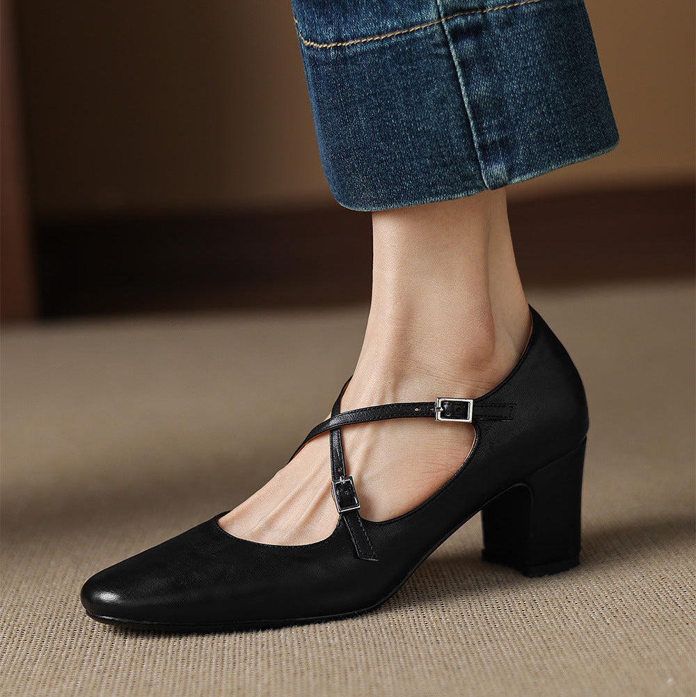 Liora | Leather Mary Jane Block Heel Pumps