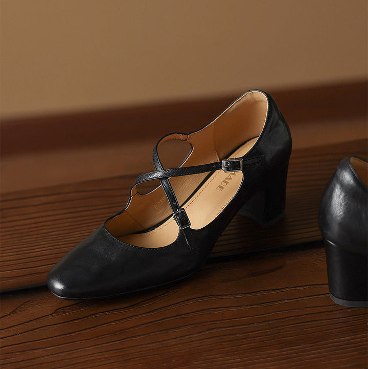 Liora | Leather Mary Jane Block Heel Pumps