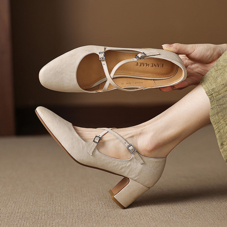Liora | Leather Mary Jane Block Heel Pumps