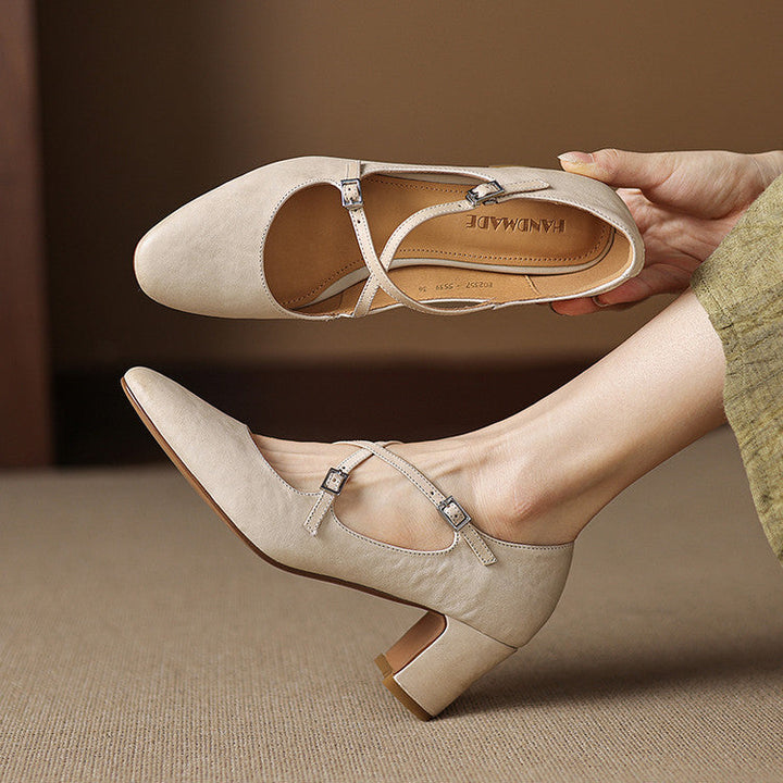 Liora | Leather Mary Jane Block Heel Pumps