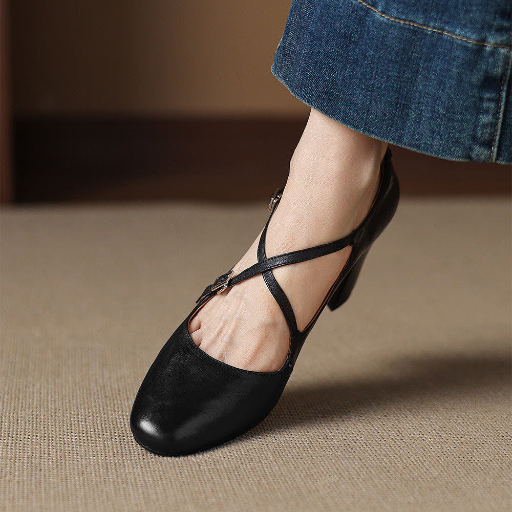 Liora | Leather Mary Jane Block Heel Pumps