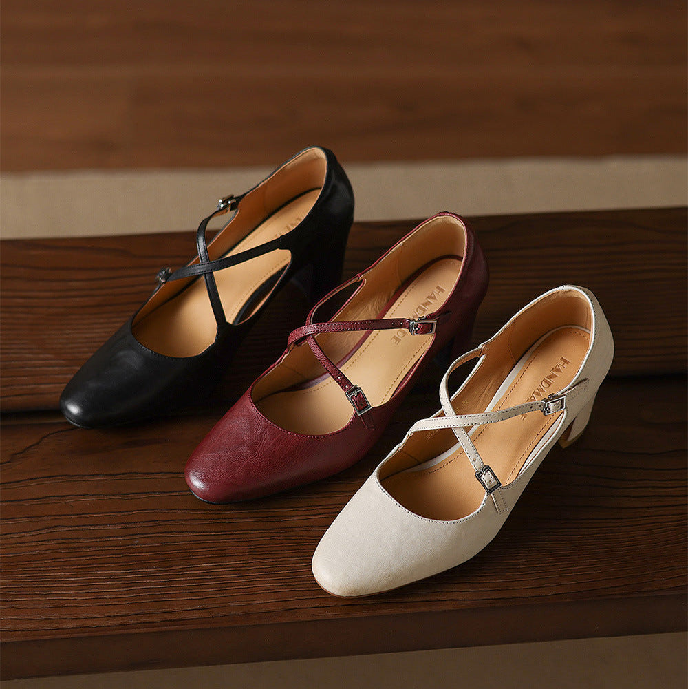 Liora | Leather Mary Jane Block Heel Pumps