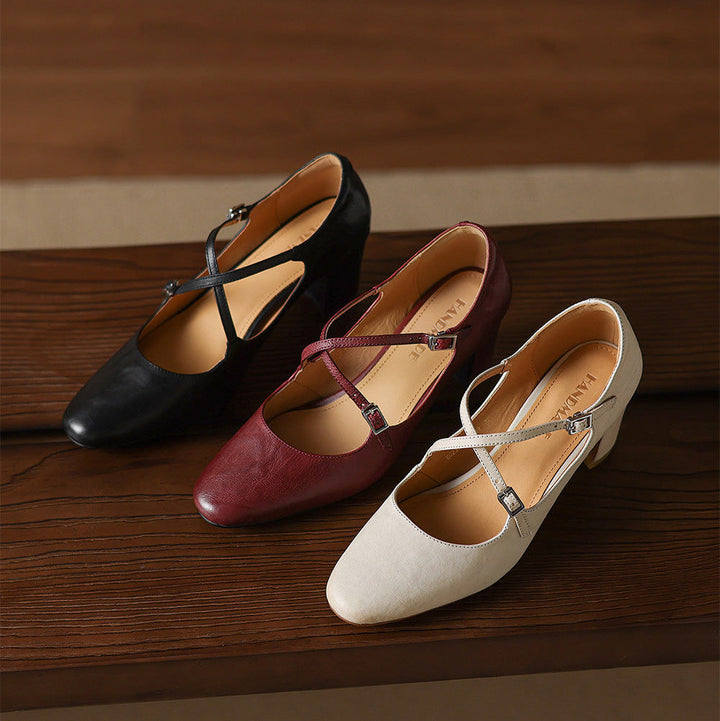 Liora | Leather Mary Jane Block Heel Pumps