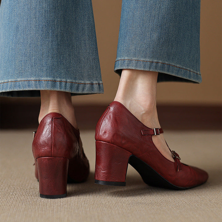 Liora | Leather Mary Jane Block Heel Pumps