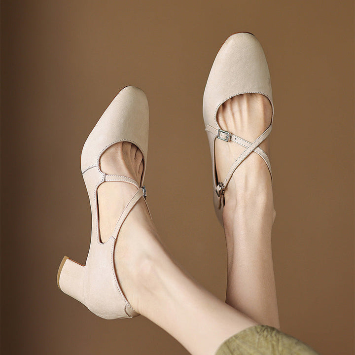 Liora | Leather Mary Jane Block Heel Pumps