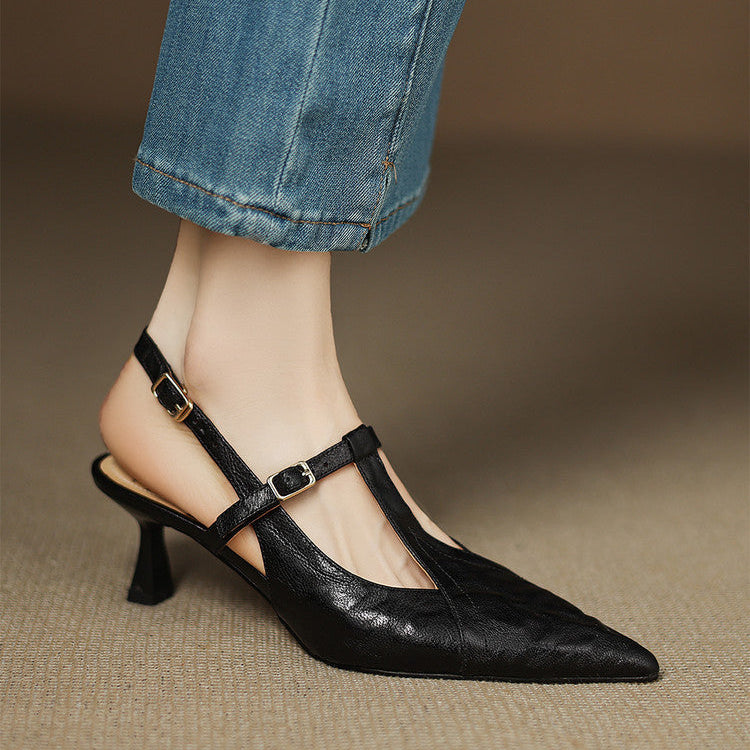 Noir Genuine Leather Heels