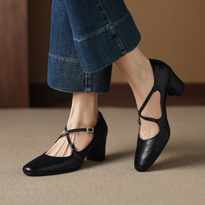Liora | Leather Mary Jane Block Heel Pumps