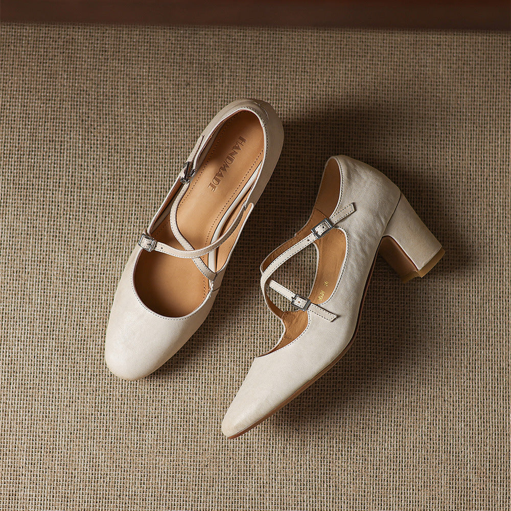 Liora | Leather Mary Jane Block Heel Pumps