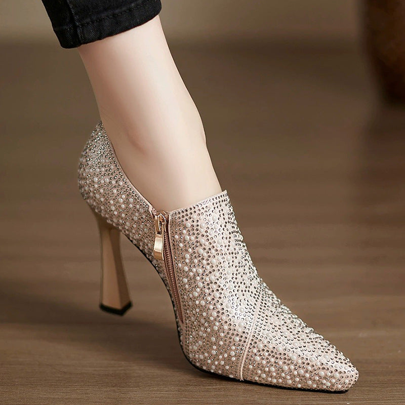 Celestia | Rhinestone Kitten Heel Boots