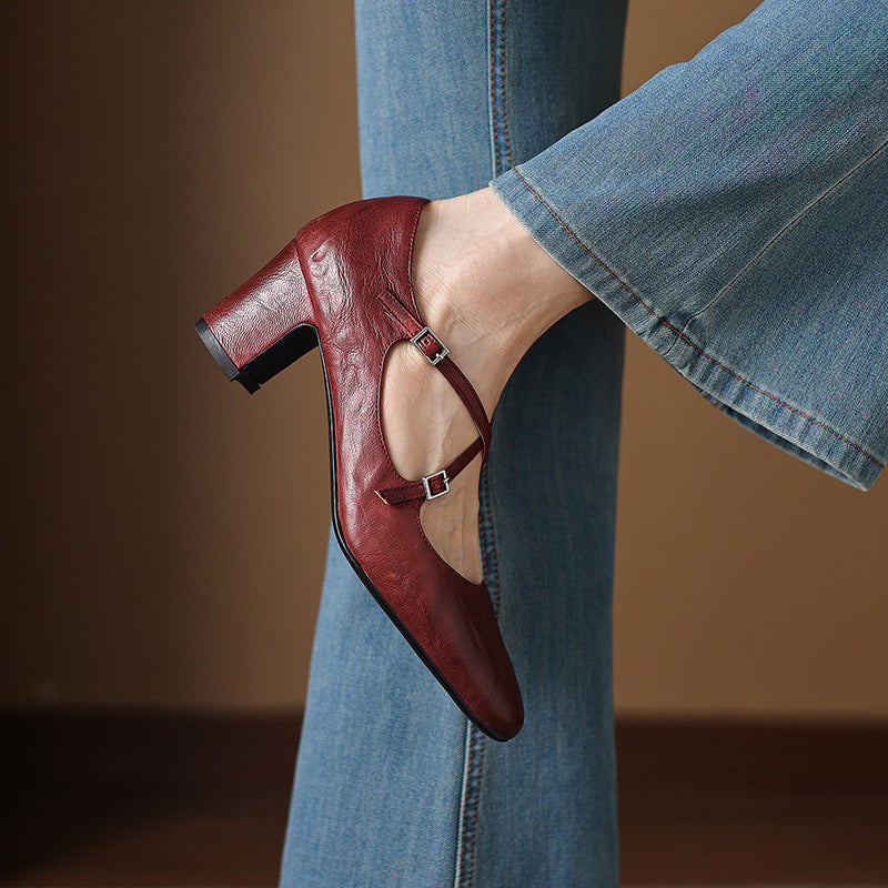 Liora | Leather Mary Jane Block Heel Pumps