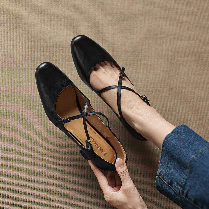 Liora | Leather Mary Jane Block Heel Pumps