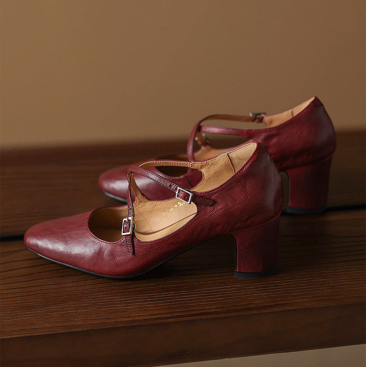 Liora | Leather Mary Jane Block Heel Pumps