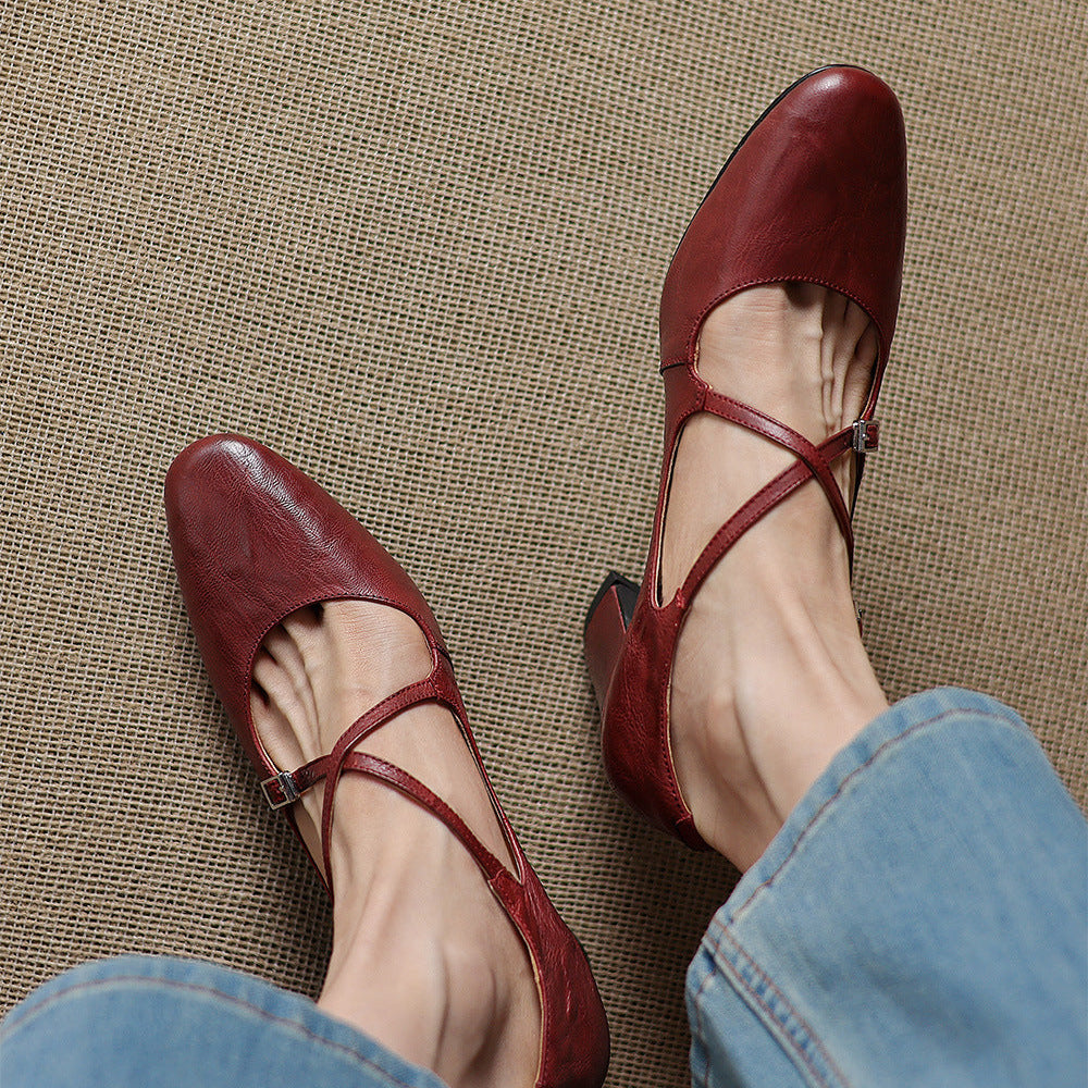 Liora | Leather Mary Jane Block Heel Pumps