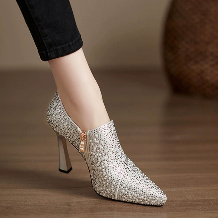 Celestia | Rhinestone Kitten Heel Boots