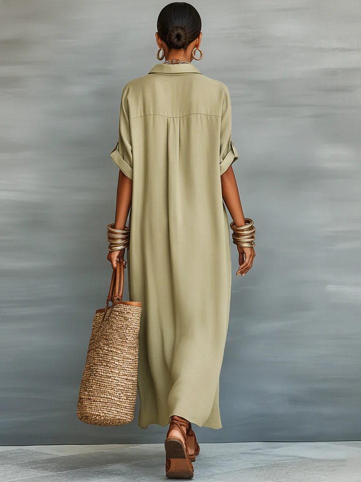 Manelle | Olive Green Minimalist Maxi Dress