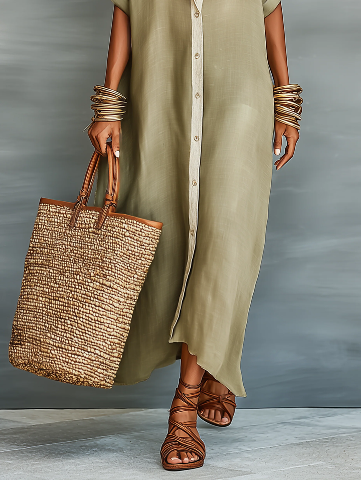 Manelle | Olive Green Minimalist Maxi Dress